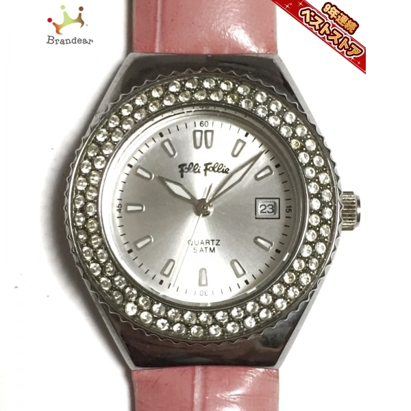 絶妙なデザイン 超熱 FolliFollie フォリフォリ 腕時計 - レディース 型押し加工 ラインストーンベゼル シルバー gbsmetal.pl gbsmetal.pl