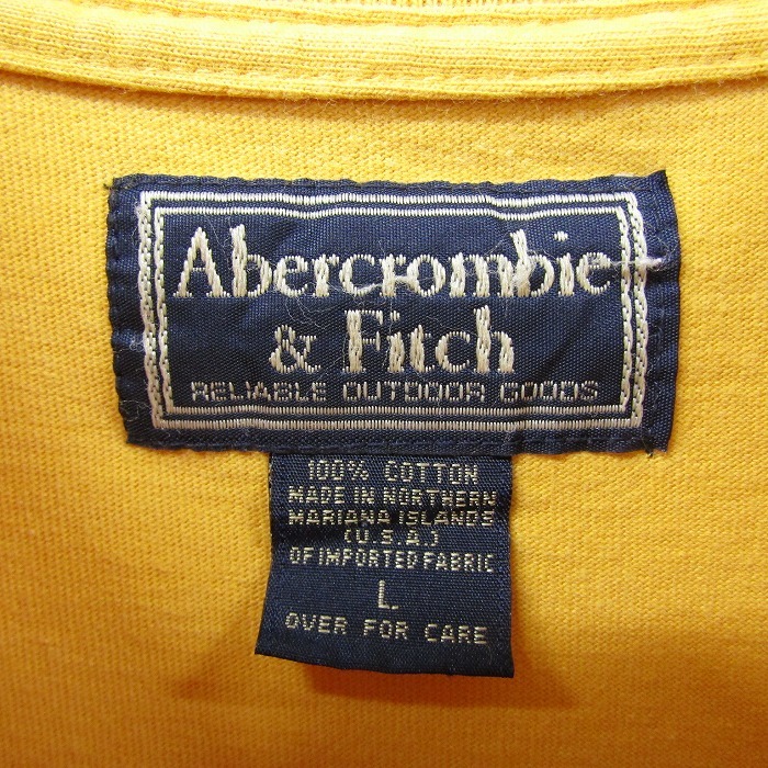 サイズ L Abercrombie&Fitch カレッジ風 Tシャツ 半袖 ワッペン 肩ライン イエロー系 アバクロ 古着 ビンテージ 2AU0314_画像3