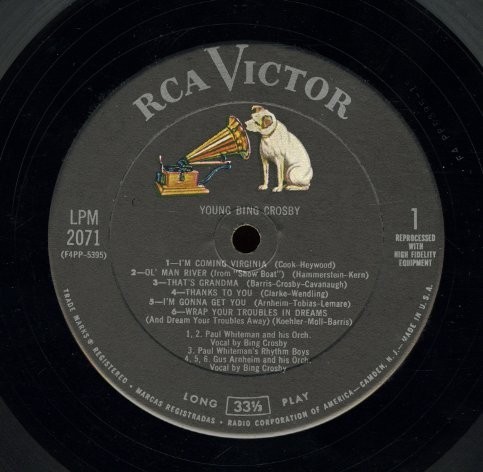 59年 US盤LP！盤良好！ニッパー犬ラベル MONO盤 Bing Crosby / Young Bing Crosby 55年作【RCA Victor / LPM-2071】ビング・クロスビー_画像2