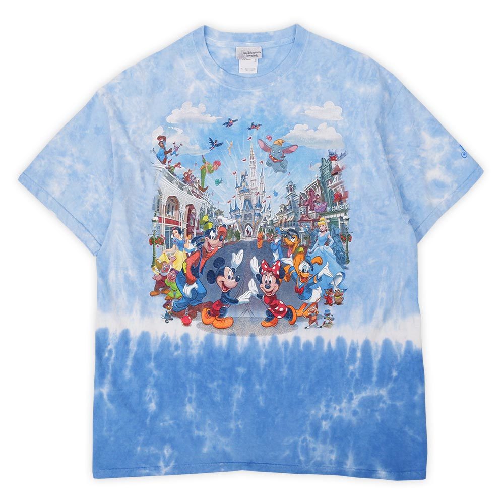 00's Disney Magic Kingdom プリントTシャツ 珍品 オールスター ヴィンテージ 珍品 古着 (-6126) ブルー系 タイダイ染め サイズ XL