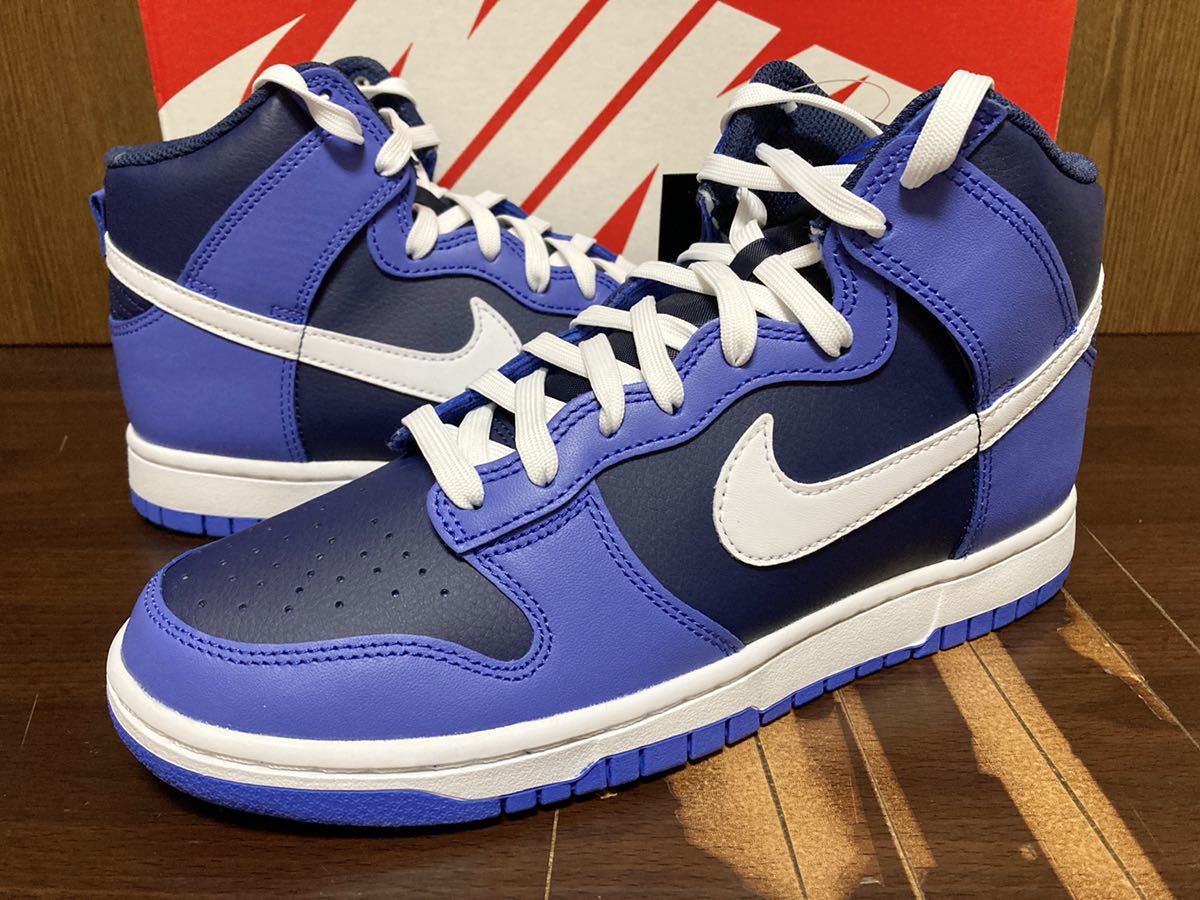 22年製 NIKE DUNK HI RETRO ナイキ ダンク ハイ レトロ SWOOSH【DJ6189-400】MEDIUM BLUE ミディアム ブルー ネイビー 青×紺 US10_画像1