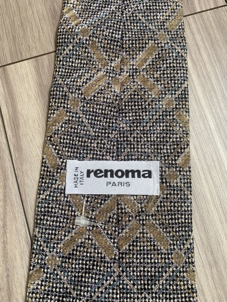 人気　renoma レノマ　ネクタイ　グレー　カーキ　チェック　レトロ　ハイブランド　シャイニー　光沢　高級　イタリア製　インポート_画像3