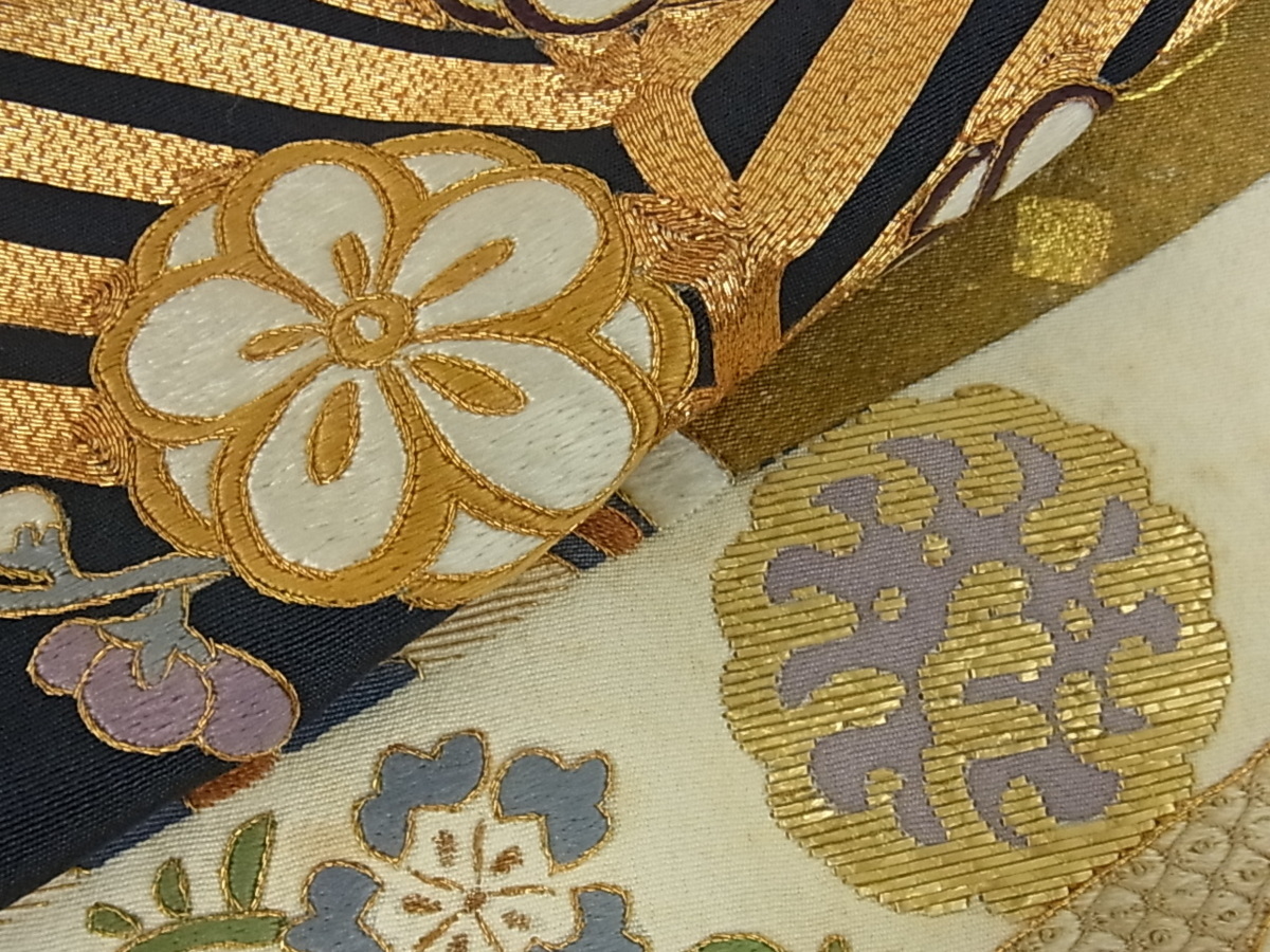 花美人着物■付下げ　解き反物　着尺　駒刺繍　和か葉苑　高砂縮緬　若松葉花文　金彩　逸品　未使用　du0594_画像5