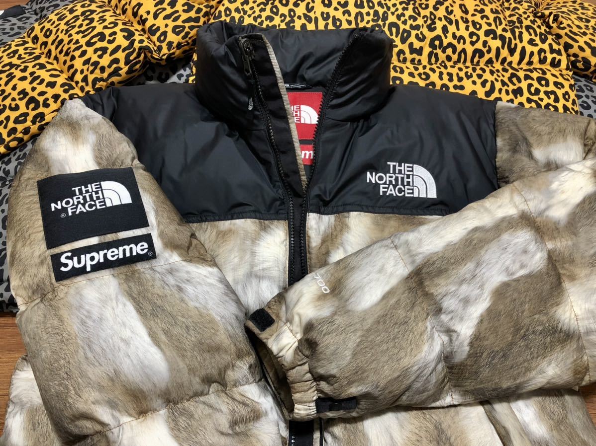 国内正規 【美品 ファーM The North Face Supreme Fur Print Nuptse Jacket】 ヌプシ faux paper leopard bleached denim 700 fill down_画像8