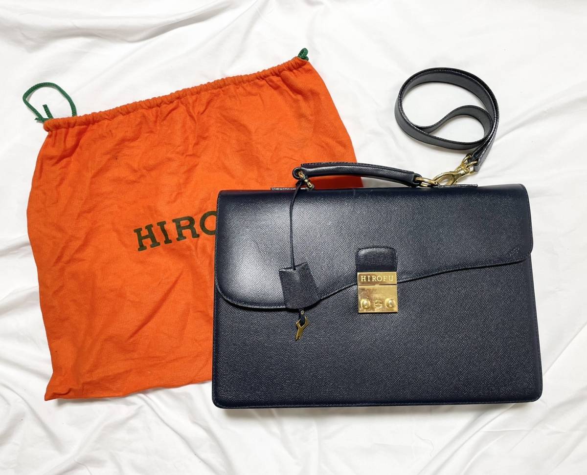 ヒロフ HIROFU　 2way レザー メンズ ビジネスバッグ ショルダーバッグ 　カデナ(鍵)　保存袋付き