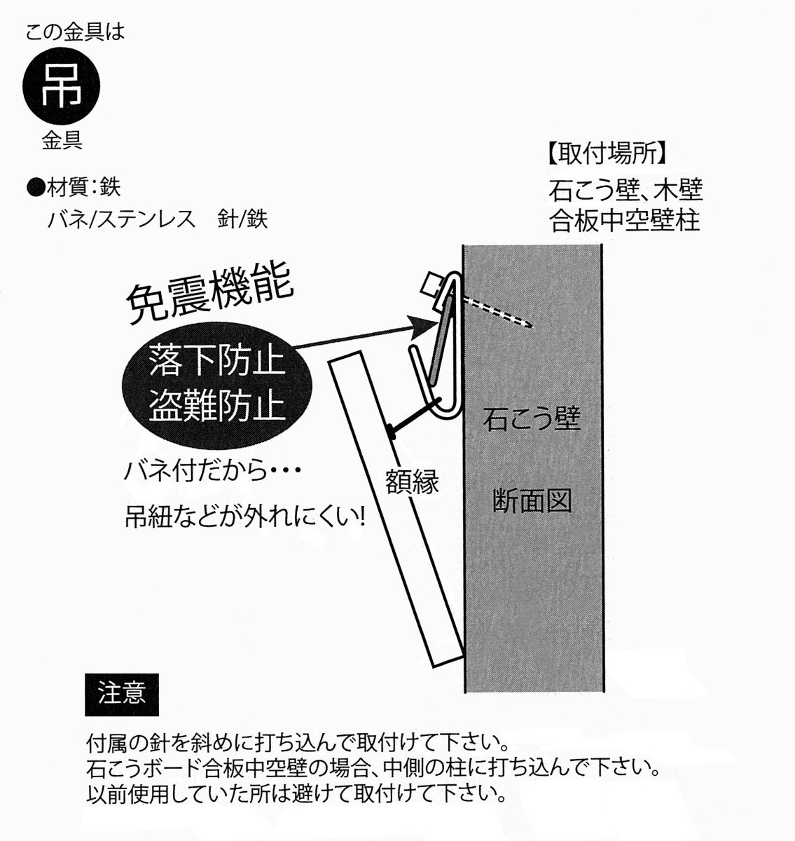 額縁吊金具 石膏ボード用 7323 セーフティーXフック中 シルバー_画像2