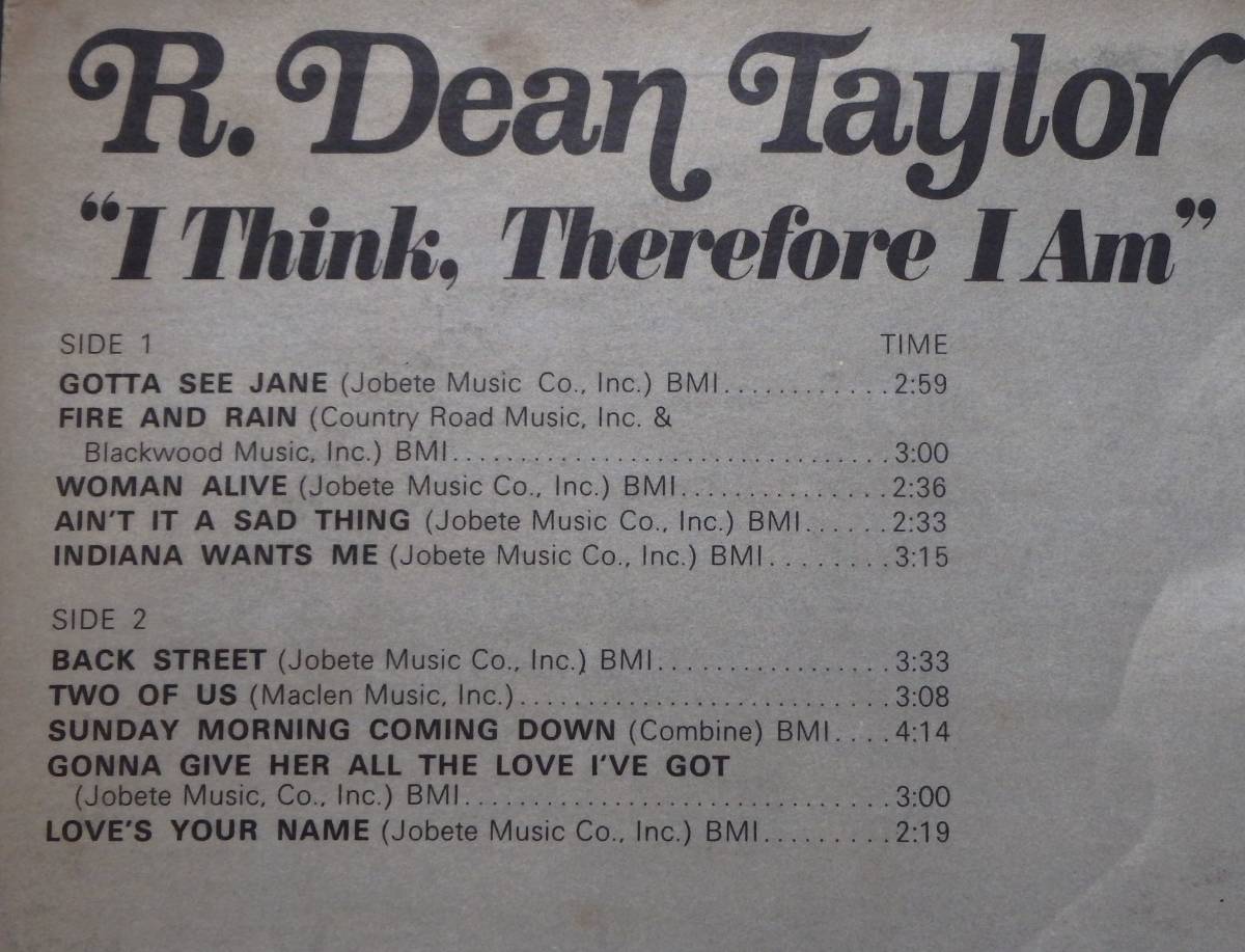 【SW448】R. DEAN TAYLOR 「I Think Therefore I Am」, ’70 US Original　★SSW/ポップ・ロック_画像3