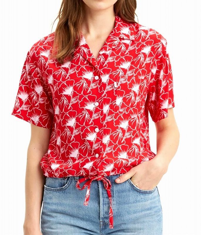 Levi's リーバイス 花柄プリント 半袖シャツ レディース L 77647-0001 レッド_画像1