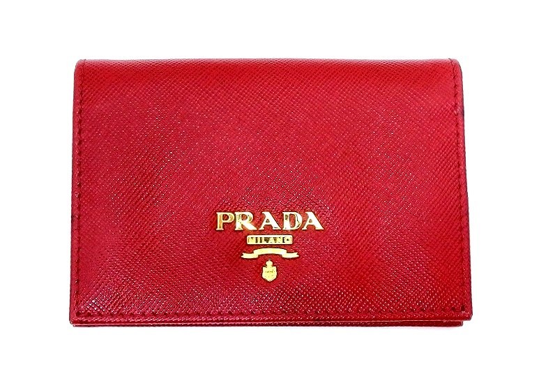 PRADA プラダ サフィアーノメタル 名刺入れ カードケース 赤×ゴールド金具
