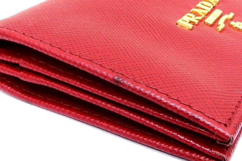 PRADA プラダ サフィアーノメタル 名刺入れ カードケース 赤×ゴールド金具_画像5