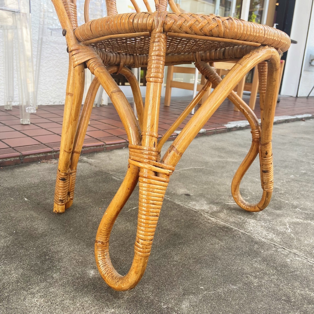 ヴィンテージ Rattan Chair ラタンチェア 椅子 籐張り ダイニング リビング アジアン シンプル アンティーク_画像7