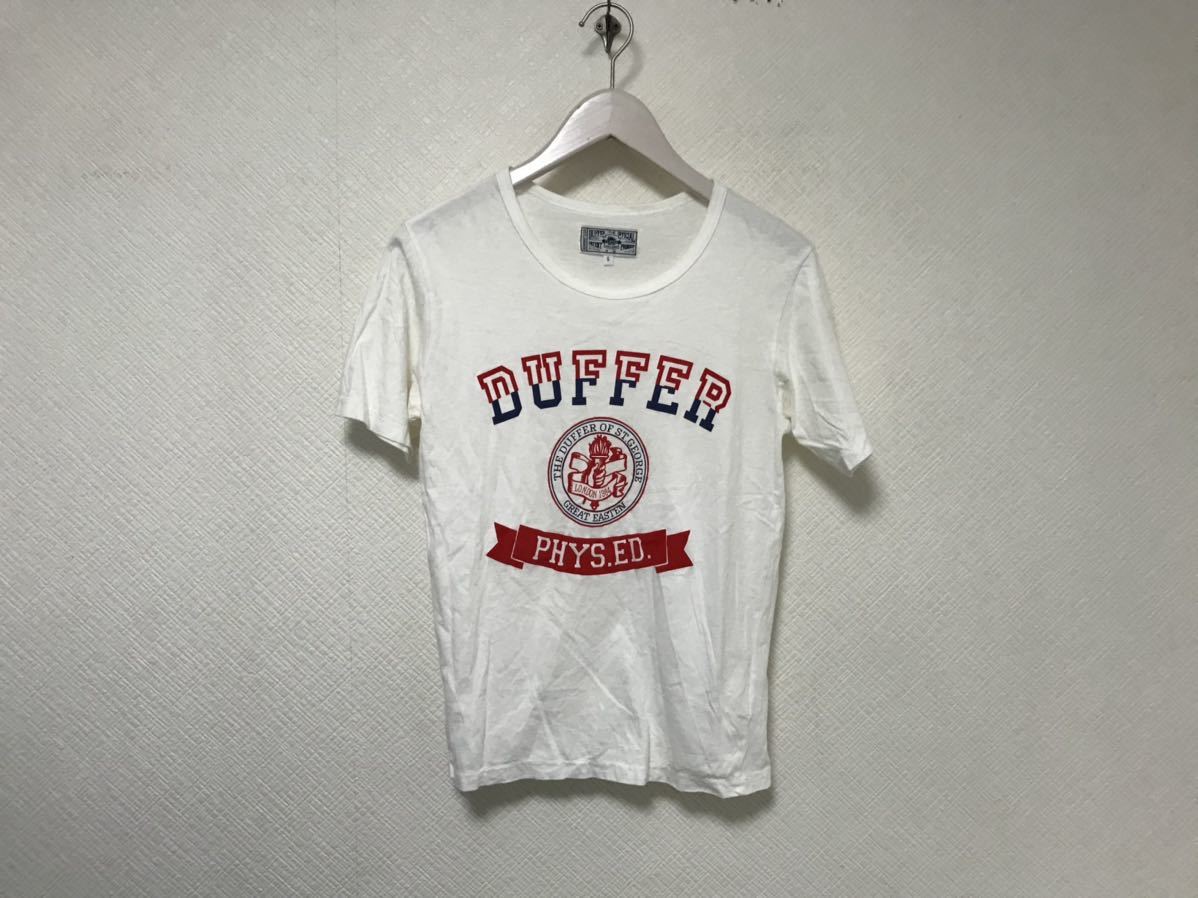 本物ダファーDUFFERコットンロゴプリント半袖TシャツメンズグレーストリートビジネススーツサーフスケーターS白ホワイト日本製