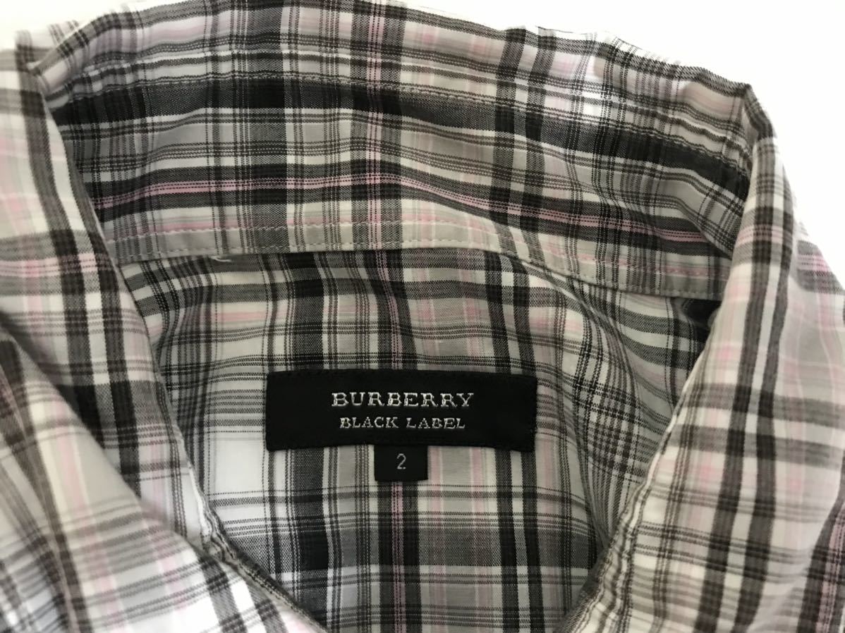 本物バーバリーブラックレーベルBURBERRYコットンチェック柄ドレス半袖シャツメンズビジネススーツサーフ白グレー2M