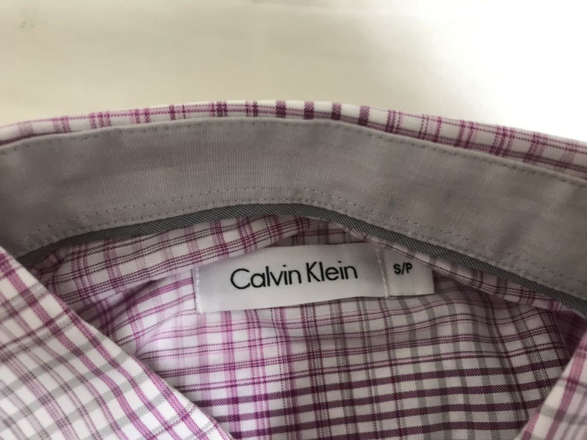 新品未使用本物カルバンクラインCalvinKleinチェック柄半袖シャツメンズビジネススーツサーフピンクS