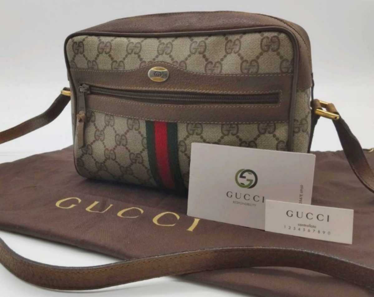 1円 美品 GUCCI グッチ 56 02 004 オールドグッチ シェリーライン PVC