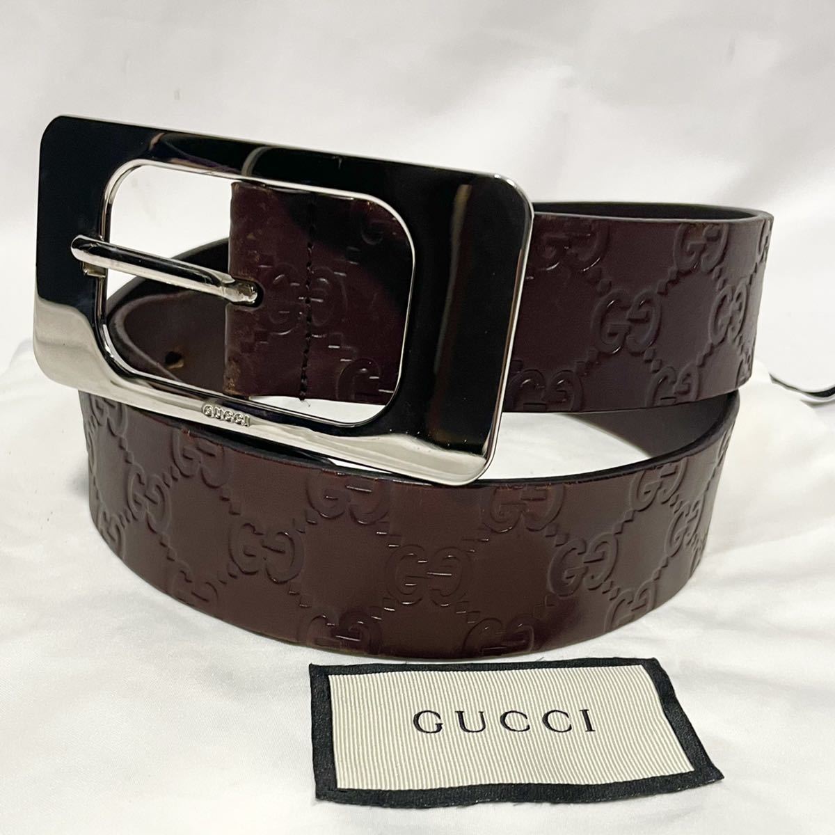 1円●上美品●GUCCI グッチ ベルト シマレザー GG メンズ フォーマル ブラウン 仕事 通勤 ブランド マーモント 高級 ビジネス BELT_画像2