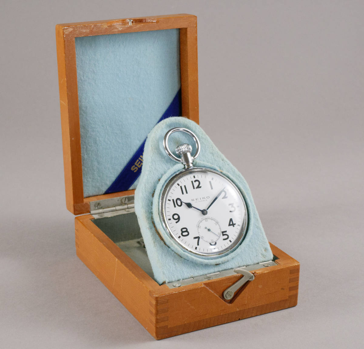SEIKO 15石 24型手巻き懐中時計 木製ケース付き 稼働品 直径60.3mm