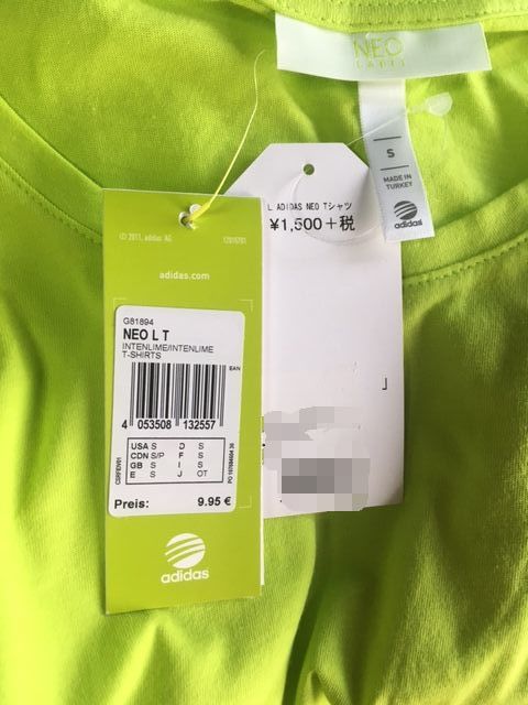 【新品・タグ付】adidas neo アディダスネオ　レディースTシャツ　Sサイズ adidas neo Tシャツ パステルグリーン　黄緑色_画像2