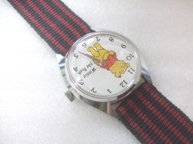 デッドストック未使用70sセイコーディズニータイムくまのプーさん手巻純正ベルト付き腕時計動品 U638の画像5