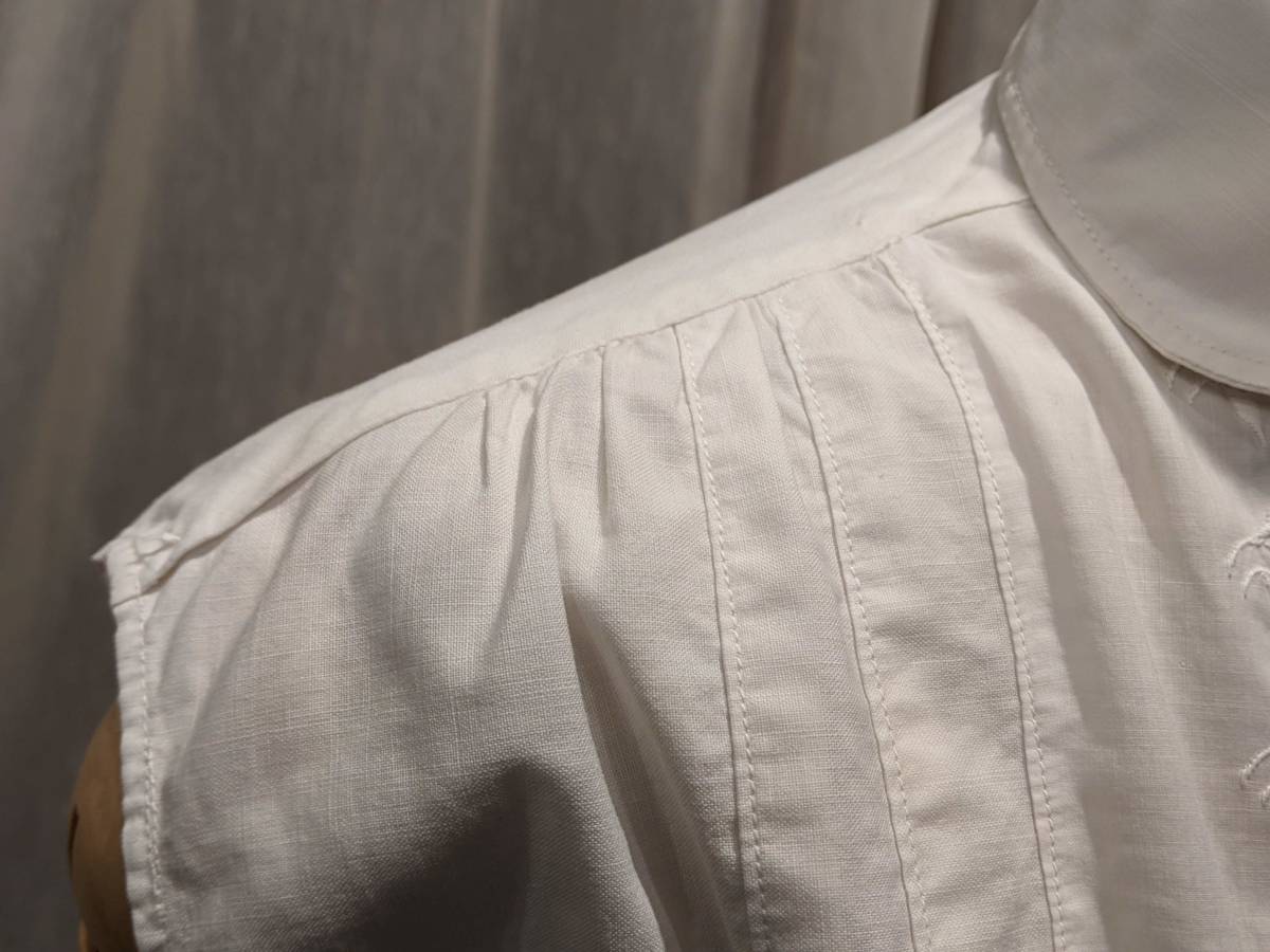  Франция Vintage 50*s60*s безрукавка хлопок блуза / круг воротник cut Work вышивка Europe античный retro б/у одежда ΓLT