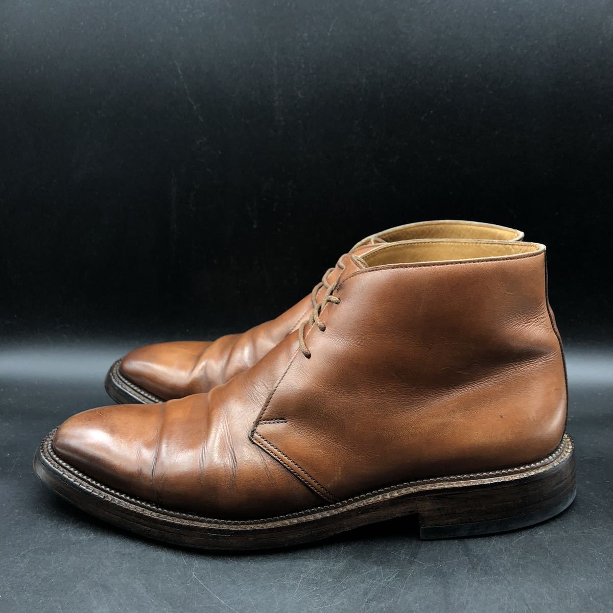 EE56 CROCKETT&JONES Paul Smith 別注 クロケット＆ジョーンズ ポールスミス レザー チャッカブーツ メンズ UK8 E 26.5cm相当 ブラウン 茶_画像4