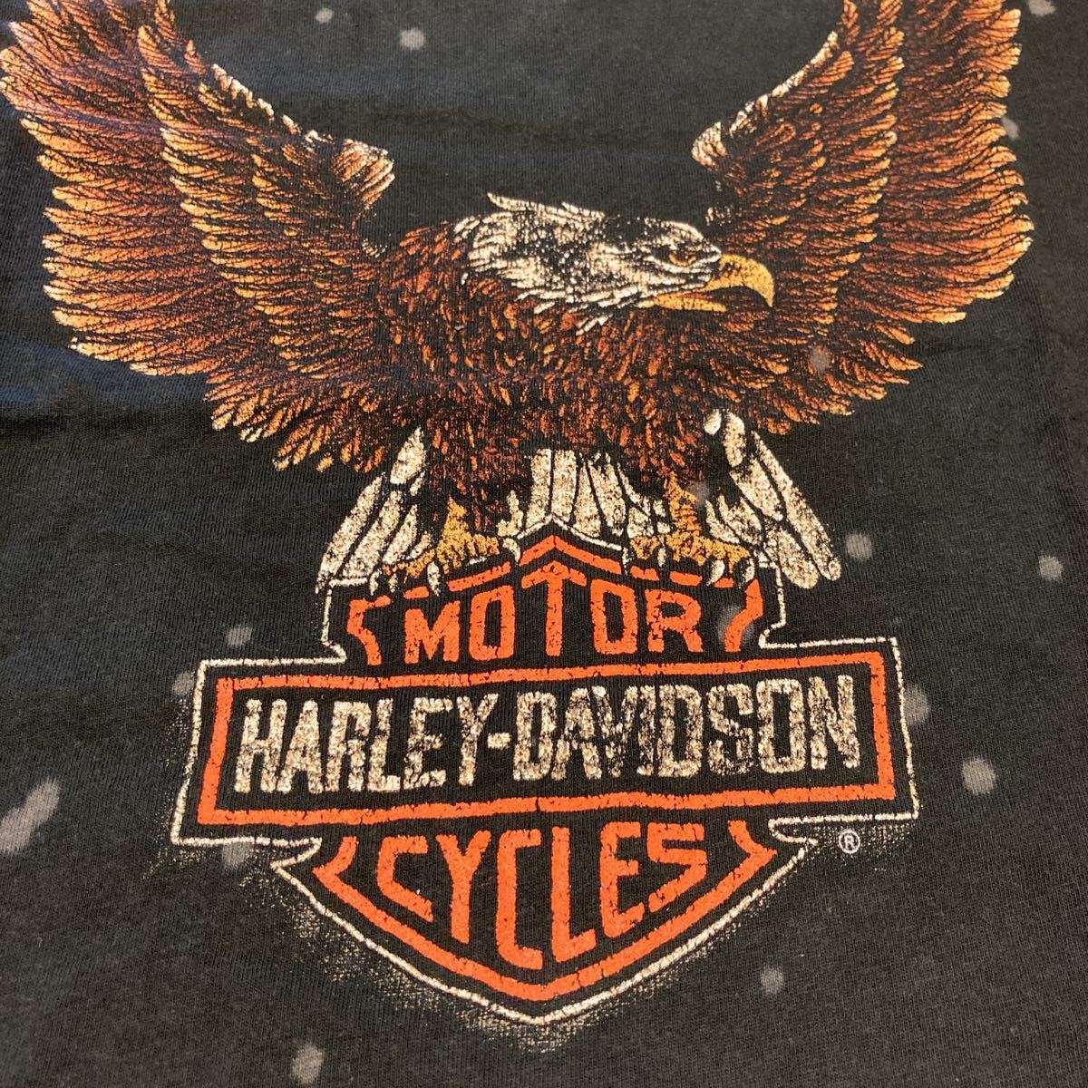 ハーレーダビッドソン純正Tシャツ【used送料込】Sサイズ Harley-Davidson 半袖 ダメージ加工 バイカー アメカジ バー&シールド イーグル