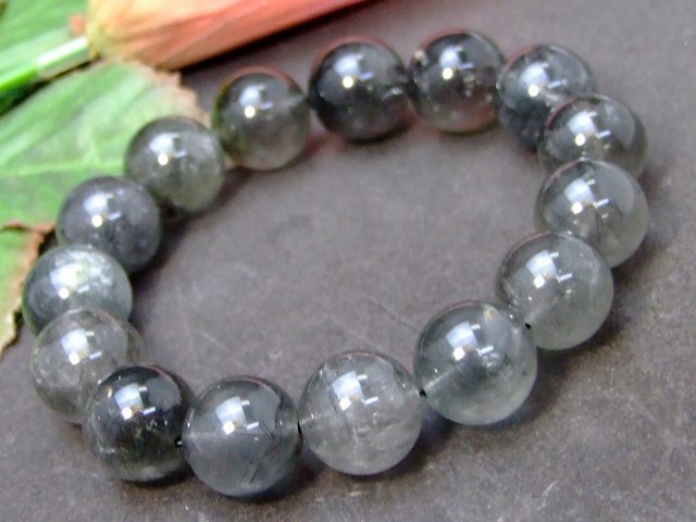 在庫有】 ブレスレット AAA 14mm ブラックルチルクォーツ