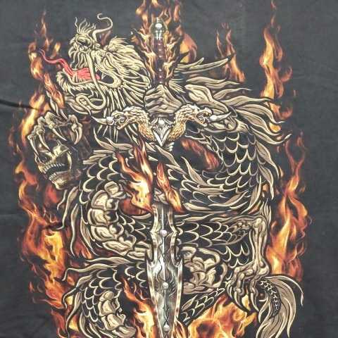 ドラゴン 剣 ドクロ Tシャツ XL ヘビメタ 鋲あ_画像2