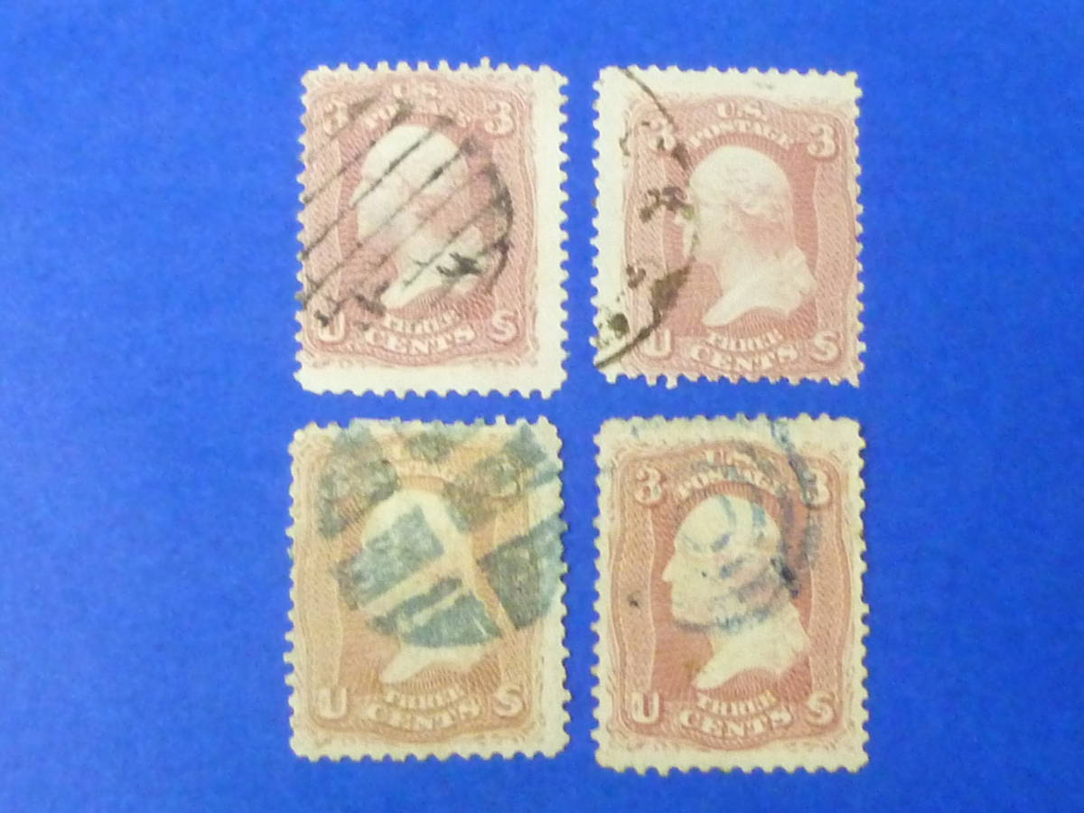 22L A №28 アメリカ切手 初期 1861年 SC#65 3c 計4枚 使用済の画像1