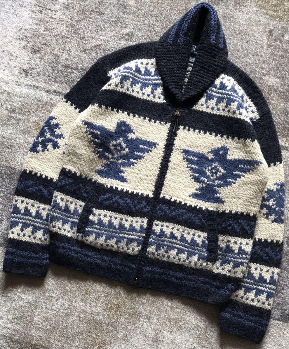 贅沢なサンダーバード柄 アルパカ混 ★ Polo by Ralph Lauren ★ ラルフローレン 雪柄 カウチン ニットジャケット カーディガン ブルゾン S