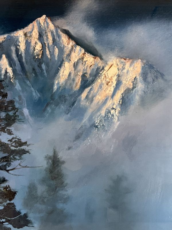 油彩■作者不詳■雪山■壮大風景■額付絵画　ｄ_画像5