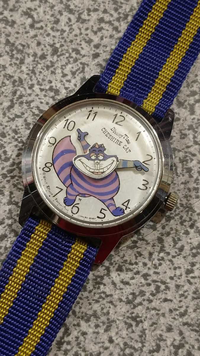 70年頃のSEIKO,disneytime！初期型チェシャ猫！動作品！ディズニータイム、不思議の国のアリス_画像1