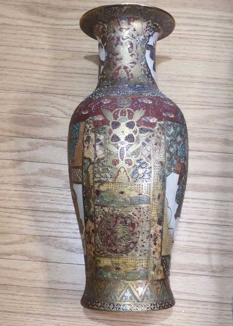 薩摩焼 花瓶 高さ51cm 人物図 金彩 手描き アンティーク 古美術品 置物