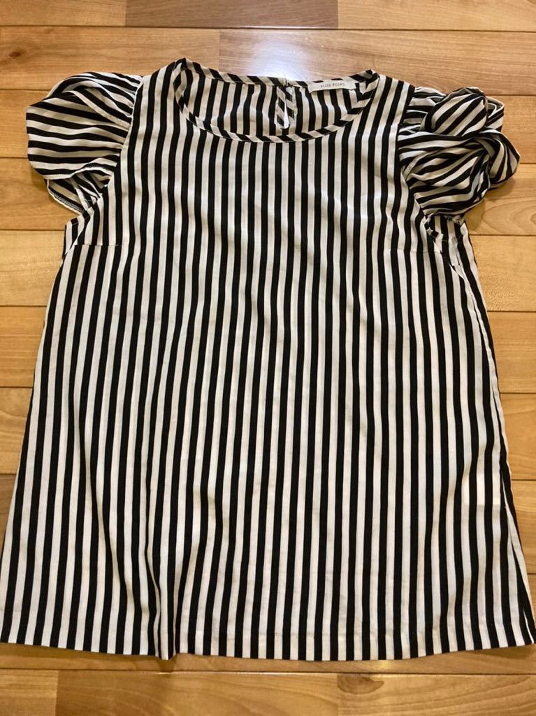 ブリスポイント★used美品シャツ★ストライプ★スーツインナー★OL★通勤着★モノクロ★Lサイズ★パフスリーブ