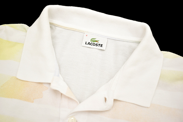 Y-4494★送料無料★超美品★LACOSTE ラコステ★正規品 ボーダー グラデーション 銀 シルバーワニ ロゴ刺繍 鹿の子 半袖 ポロシャツ 4_画像3