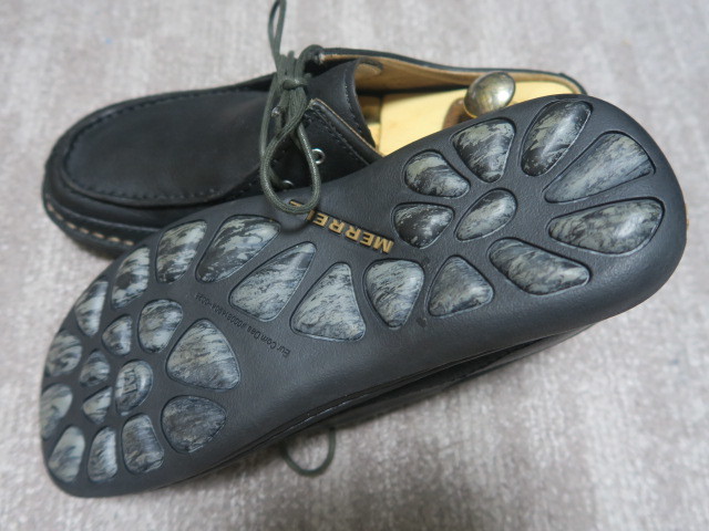 美品 MERRELL メレル メンズ US7.5 25.5cm程度 本革 レザー 黒色 カジュアル シューズ ビブラムソール アウトドア 革靴 _画像3