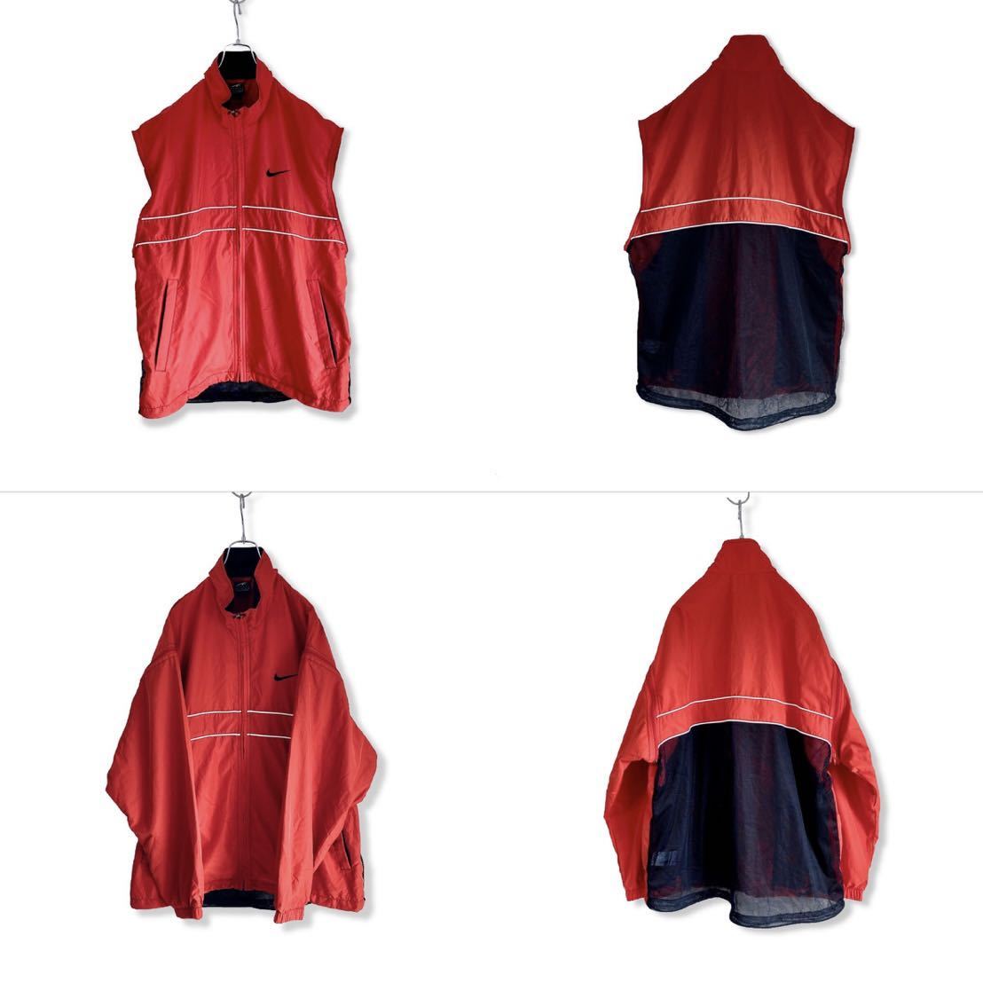 90s NIKE 2way ナイロンジャケット アガシ L vintage 赤 メッシュ
