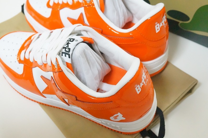 新品 国内品 BAPE BAPESTA パテントレザー ORANGE US9/27cm /エイプ ベイプスタ / スニーカー_画像2