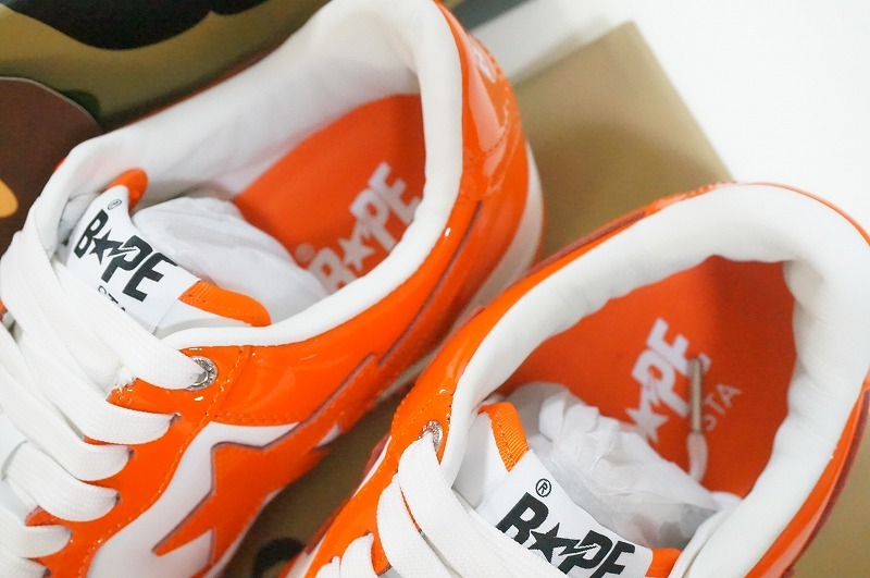 新品 国内品 BAPE BAPESTA パテントレザー ORANGE US9/27cm /エイプ ベイプスタ / スニーカー_画像3