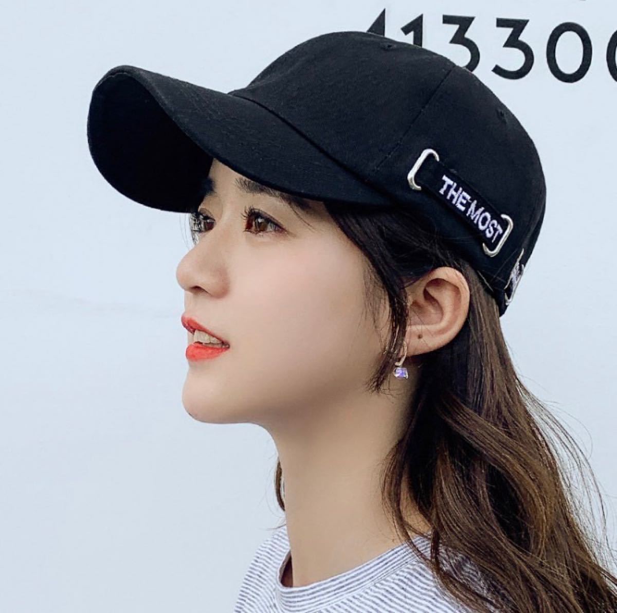 大人気 ロゴ シンプルキャップ レディース メンズ お洒落 韓国 ブラック 帽子