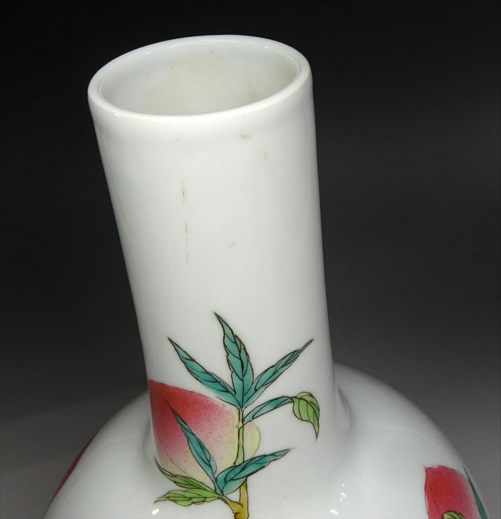 中国古玩 粉彩 桃漢詩文 景徳鎮製 花瓶 高約28.5cm f031107-