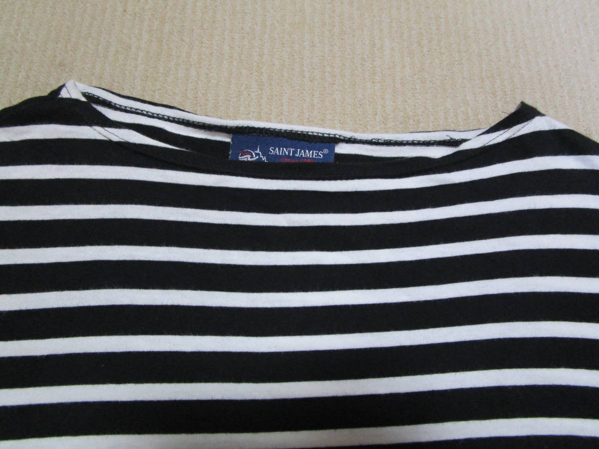  France made! excellent prompt decision!SAINT JAMES St. James short sleeves thin cotton white × black border pattern T-shirt size F 4~5 degree inscription tag cut taking . loss 