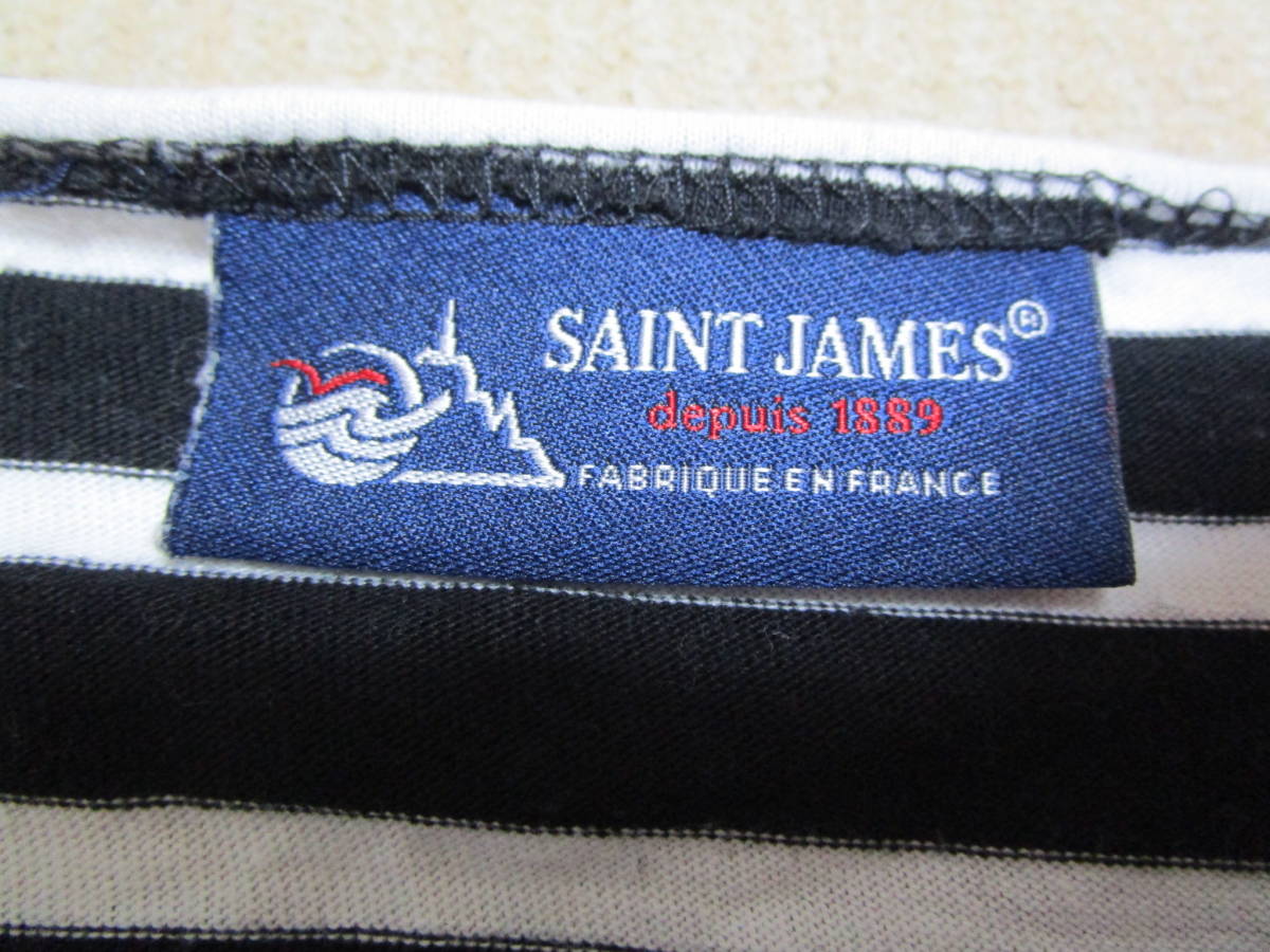 フランス製!良好即決!SAINT JAMES セントジェームス 半袖 薄手 コットン 白×黒 ボーダー柄 Tシャツ size F 4~5 程度 表記タグ切取り 欠損 _画像6