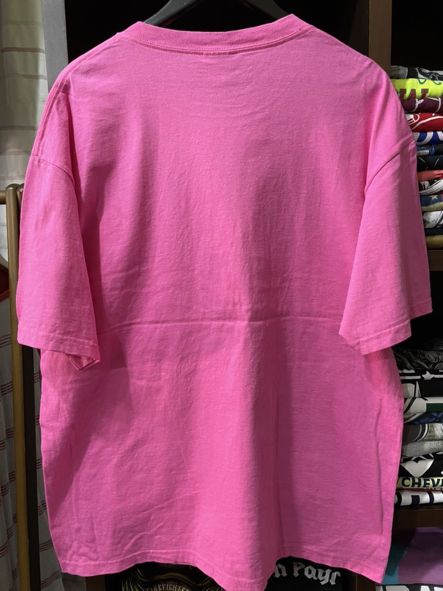 ★USA古着　黒ネコ　英字　プリント　Ｔシャツ ピンク　pink anvil XL