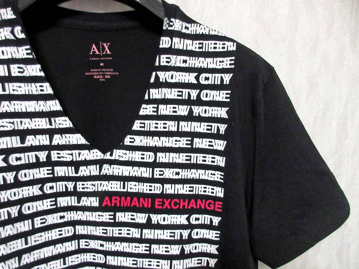 A/X アルマーニエクスチェンジ ARMANI EXCHANGE Vネック 半袖 Tシャツ ロゴプリント 黒 ブラック M yg1373_画像2