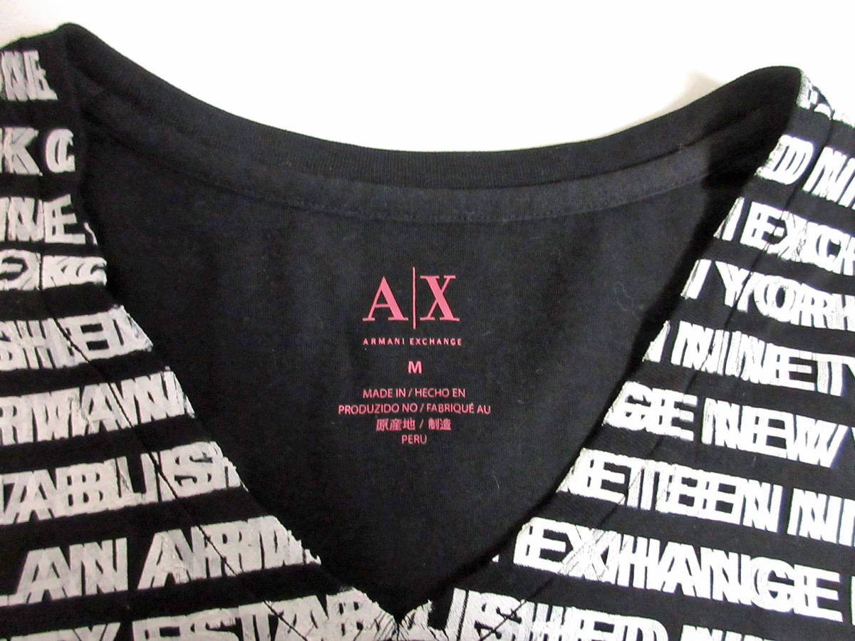 A/X アルマーニエクスチェンジ ARMANI EXCHANGE Vネック 半袖 Tシャツ ロゴプリント 黒 ブラック M yg1373_画像5