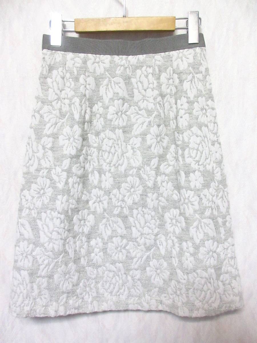  Natural Beauty skirt floral print lame wool 36 white gray irmri yg1519