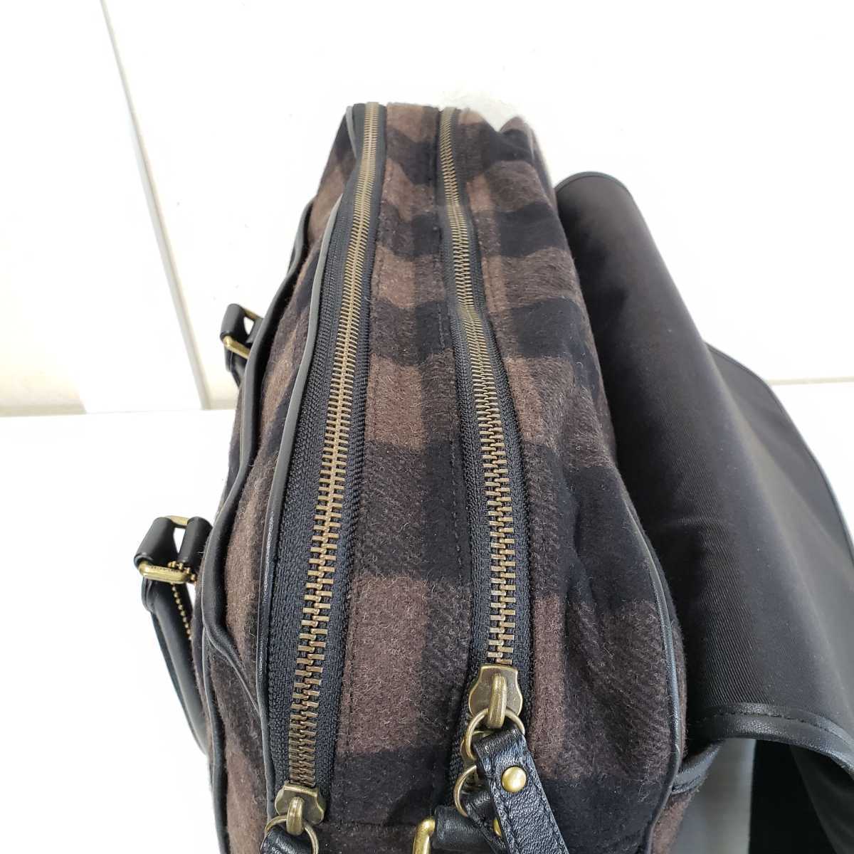 美品◆COACH コーチ ESSEX WOOL エセックスウール 2WAY 斜め掛け/ショルダーベルト付き ビジネスバッグ/ブリーフケース/茶/黒/チェック柄