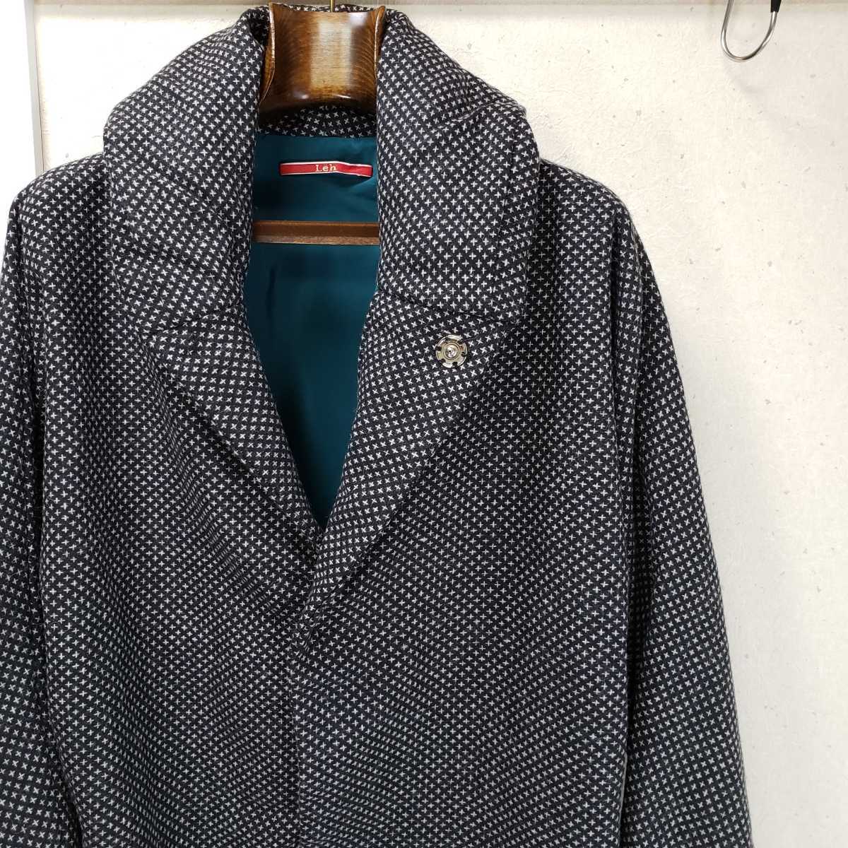 美品◆Leh(レー) ウール生地 ショールカラー オーバーコート/OVER COAT/ユニセックス/ワンサイズ(ブラック/ホワイト)