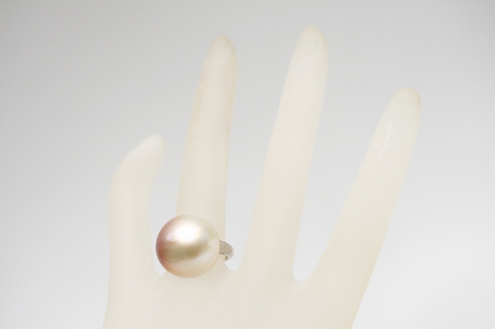 低価格 マベ真珠パールリング【指輪】 16mm ホワイトピンクカラー